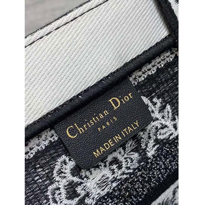 Dior Women CD Medium Dior Book Tote Black White Butterfly Bandana Embroidery