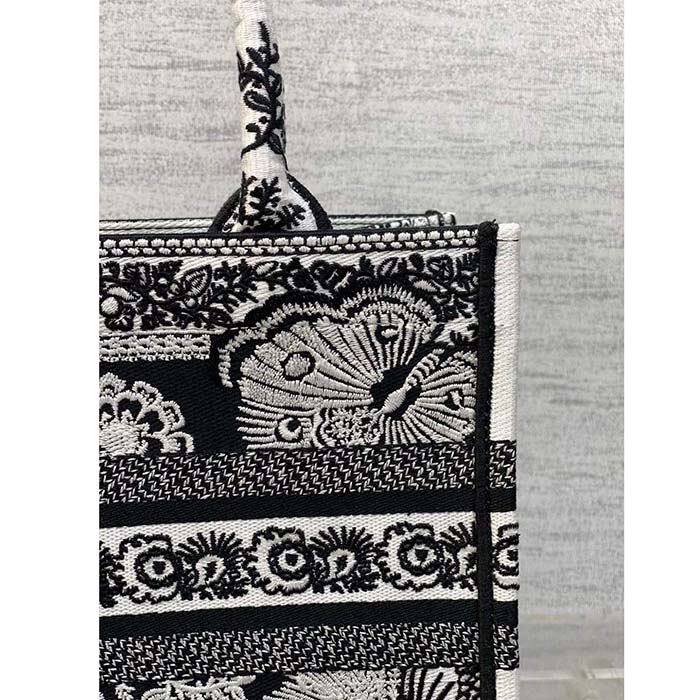 Dior Women CD Medium Dior Book Tote Black White Butterfly Bandana Embroidery