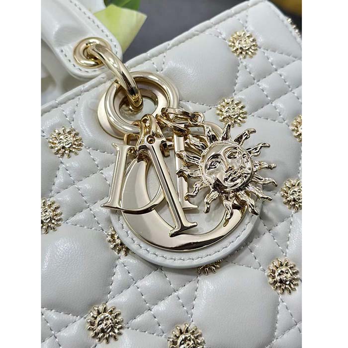Dior Women CD Medium Lady D-Joy Bag Latte Cannage Lambskin Sun Studs