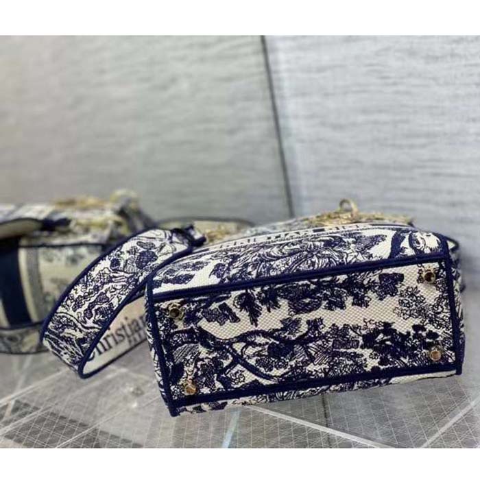 Dior Women CD Medium Lady D-Lite Bag Blue Toile De Jouy