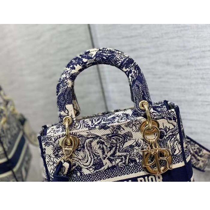 Dior Women CD Medium Lady D-Lite Bag Blue Toile De Jouy
