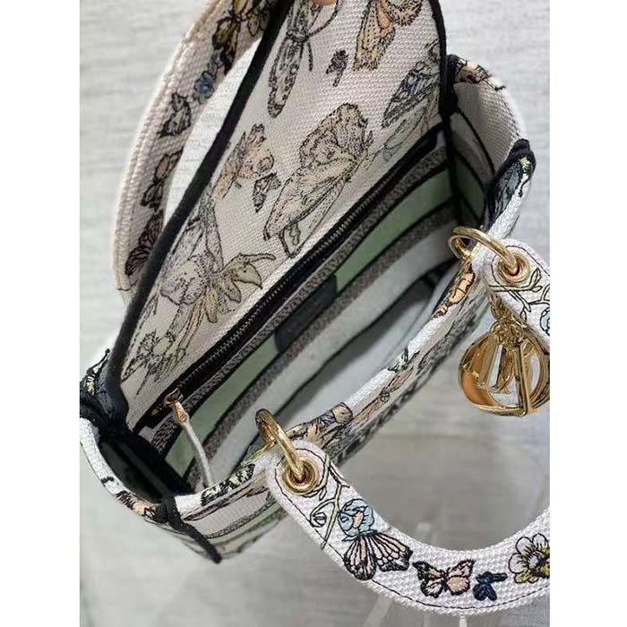 Dior Women CD Medium Lady D-Lite Bag White Multicolor Toile De Jouy Mexico