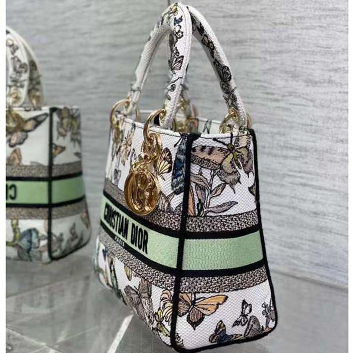 Dior Women CD Medium Lady D-Lite Bag White Multicolor Toile De Jouy Mexico