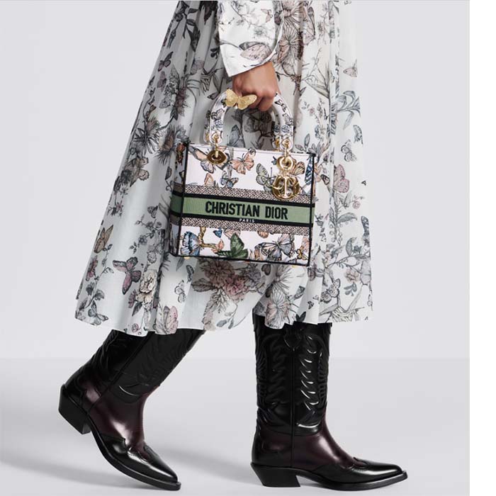 Dior Women CD Medium Lady D-Lite Bag White Multicolor Toile De Jouy Mexico