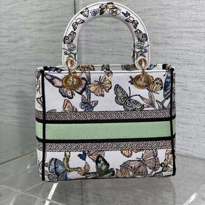 Dior Women CD Medium Lady D-Lite Bag White Multicolor Toile De Jouy Mexico