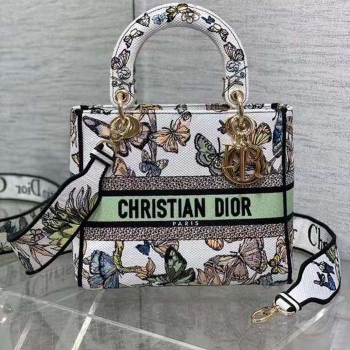 Dior Women CD Medium Lady D-Lite Bag White Multicolor Toile De Jouy Mexico