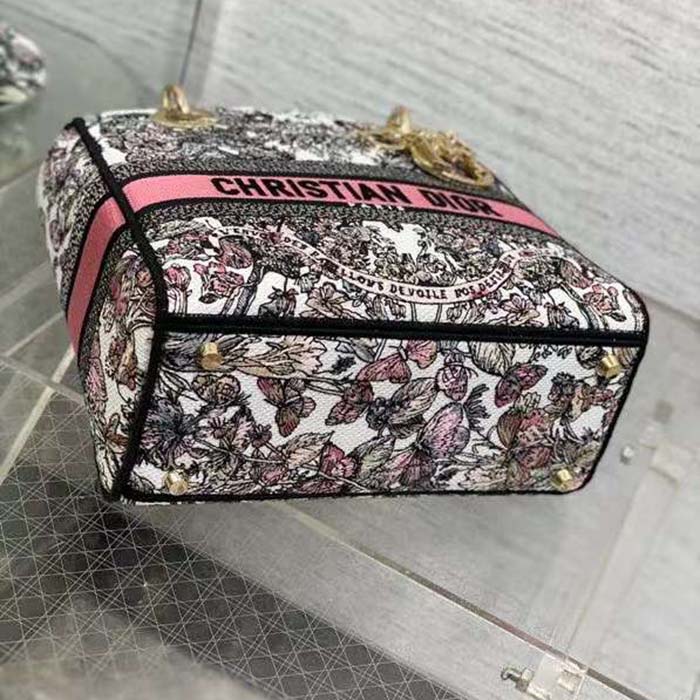 Dior Women CD Medium Lady D-Lite Bag White Pink Butterfly Around The World
