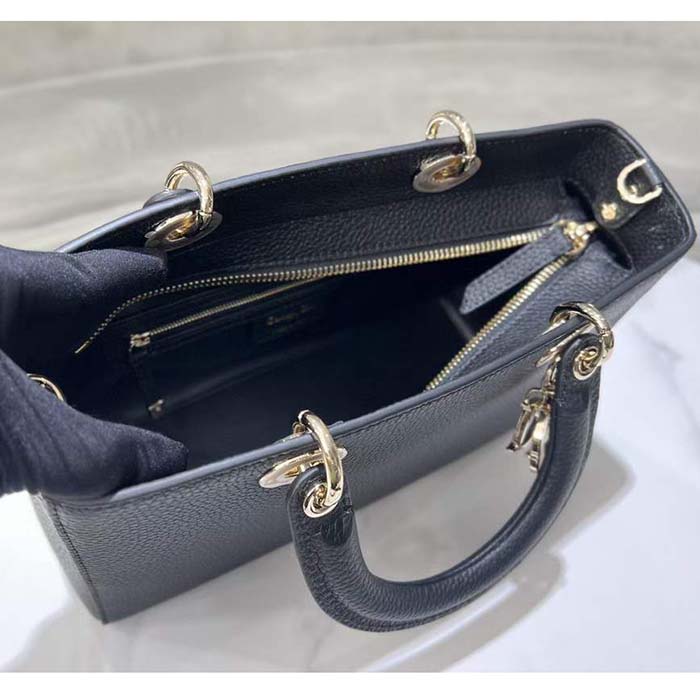 Dior Women CD Medium Lady D-Sire My ABCDior Bag Black Bull Leather