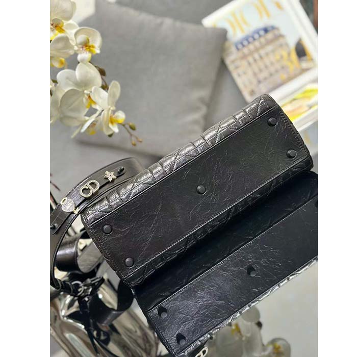 Dior Women CD Medium Lady D-Sire My ABCDior Bag Black Macrocannage Crinkled Calfskin