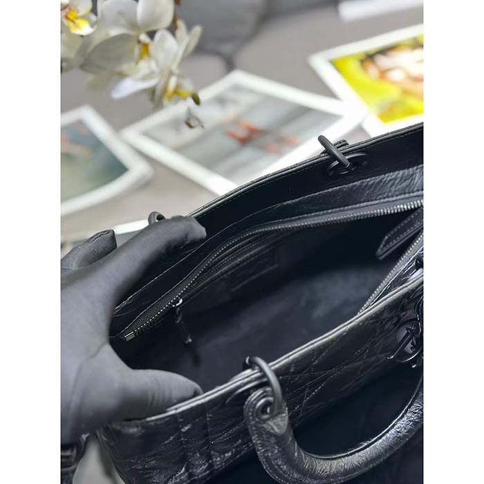 Dior Women CD Medium Lady D-Sire My ABCDior Bag Black Macrocannage Crinkled Calfskin