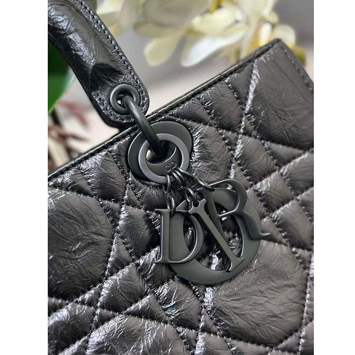 Dior Women CD Medium Lady D-Sire My ABCDior Bag Black Macrocannage Crinkled Calfskin