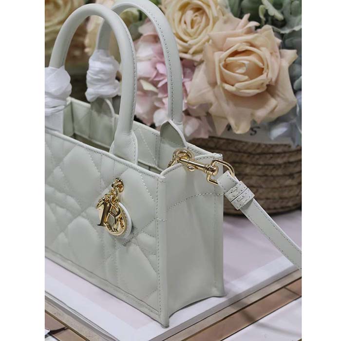 Dior Women CD Mini Dior Book Tote Latte Macrocannage Calfskin