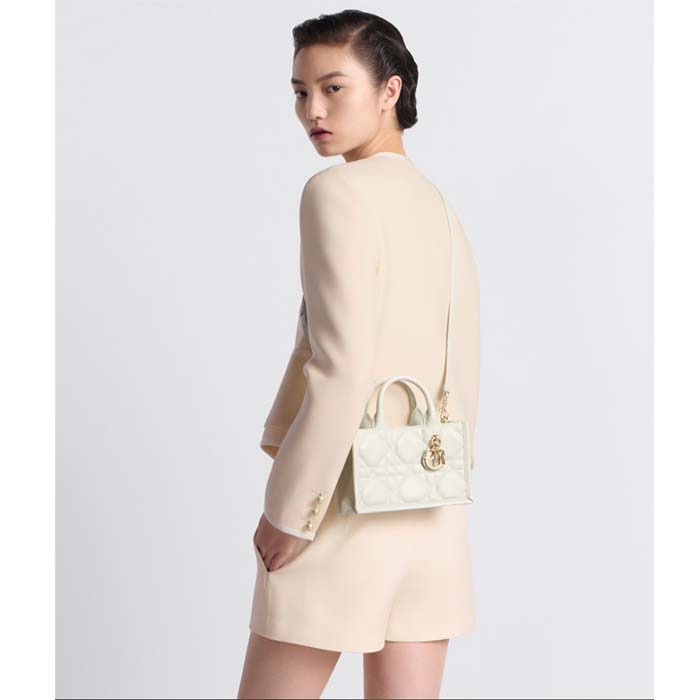 Dior Women CD Mini Dior Book Tote Latte Macrocannage Calfskin