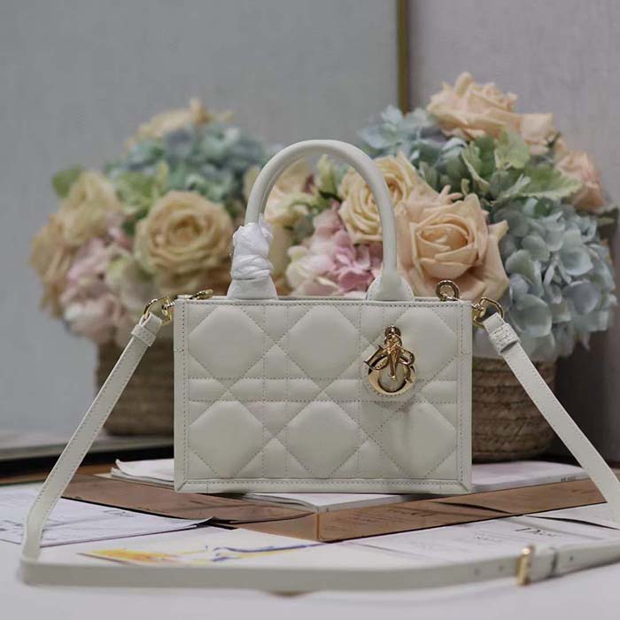 Dior Women CD Mini Dior Book Tote Latte Macrocannage Calfskin