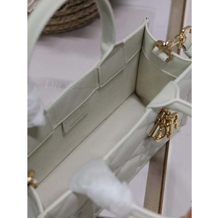 Dior Women CD Mini Dior Book Tote Latte Macrocannage Calfskin