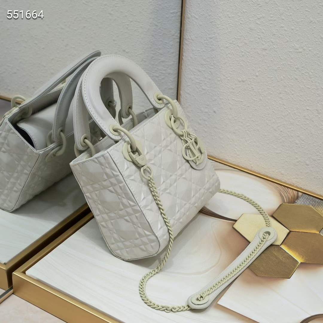 Dior Women CD Mini Lady Dior Bag Latte Cannage Calfskin Diamond