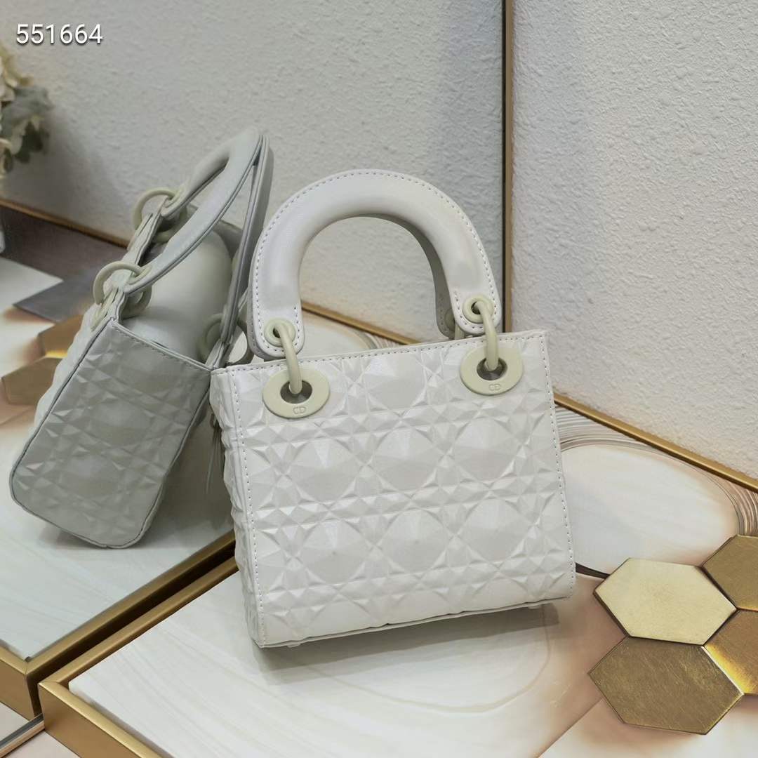 Dior Women CD Mini Lady Dior Bag Latte Cannage Calfskin Diamond