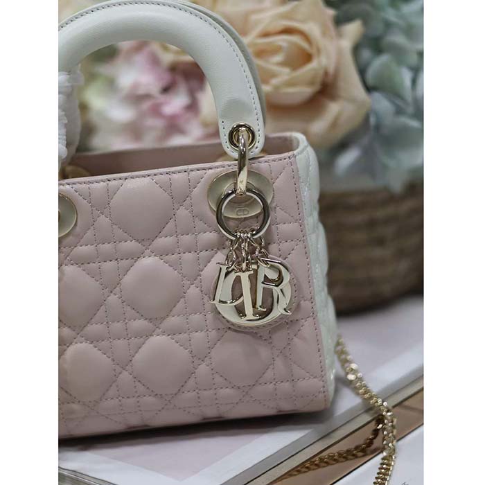 Dior Women CD Mini Lady Dior Bag Latte Powder Pink Cannage Lambskin