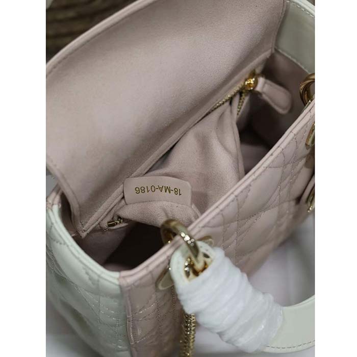 Dior Women CD Mini Lady Dior Bag Latte Powder Pink Cannage Lambskin