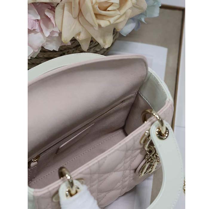 Dior Women CD Mini Lady Dior Bag Latte Powder Pink Cannage Lambskin