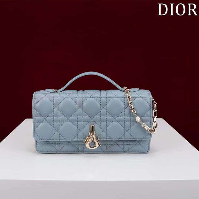 Dior Women CD My Dior Mini Bag Cloud Blue Cannage Lambskin
