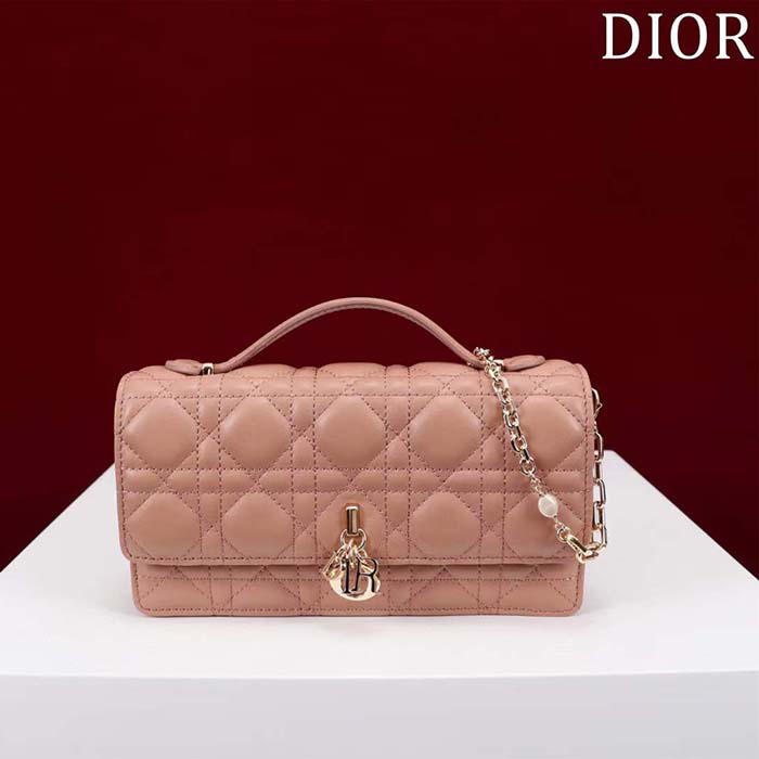 Dior Women CD My Dior Mini Bag Rose Des Vents Cannage Lambskin