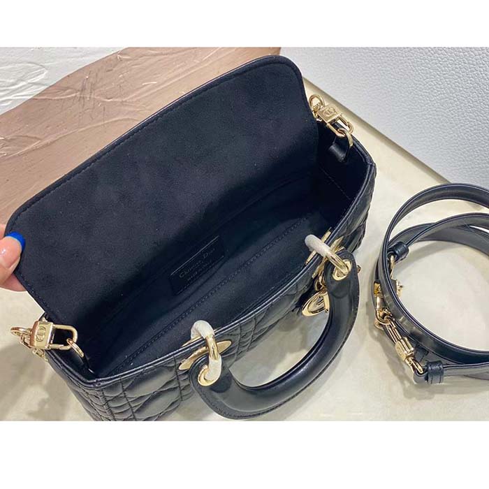 Dior Women CD Small Lady D-Joy Bag Black Cannage Lambskin