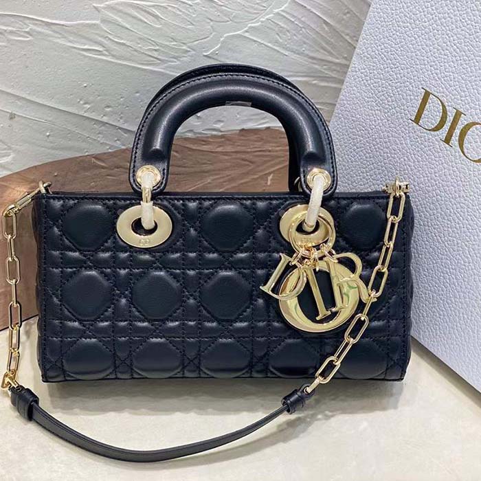 Dior Women CD Small Lady D-Joy Bag Black Cannage Lambskin