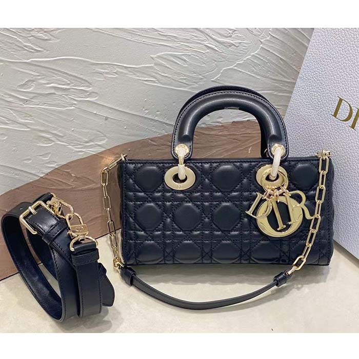 Dior Women CD Small Lady D-Joy Bag Black Cannage Lambskin