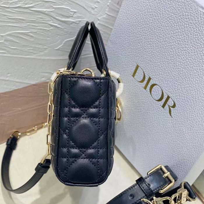Dior Women CD Small Lady D-Joy Bag Black Cannage Lambskin