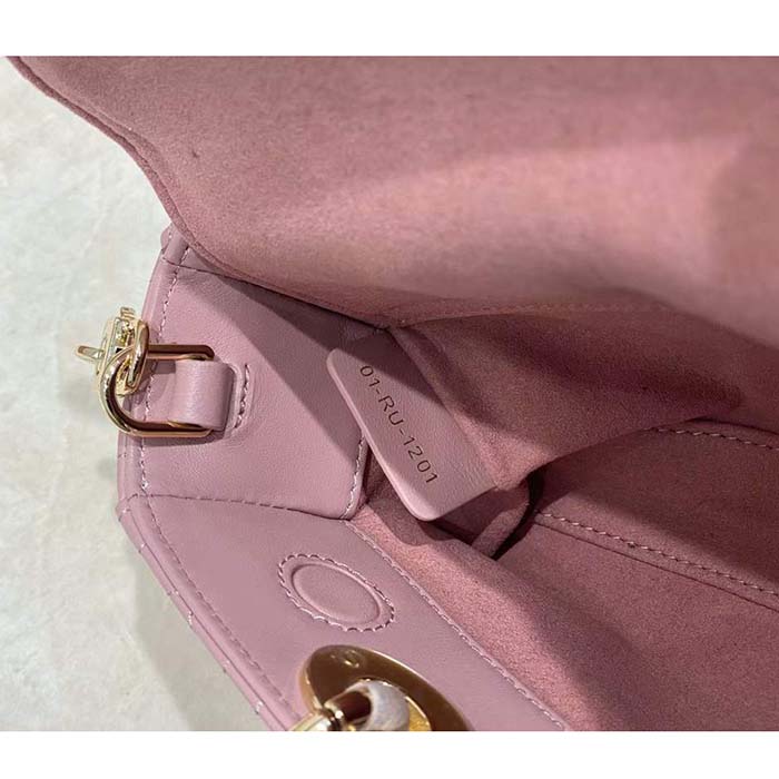 Dior Women CD Small Lady D-Joy Bag Melocoton Pink Glossy Iridescent Cannage Calfskin