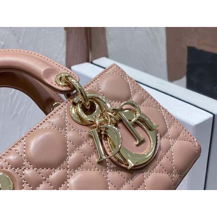 Dior Women CD Small Lady D-Joy Bag Powder Pink Cannage Lambskin