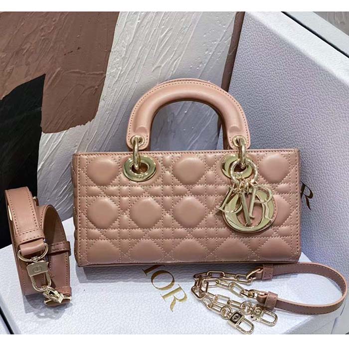 Dior Women CD Small Lady D-Joy Bag Powder Pink Cannage Lambskin
