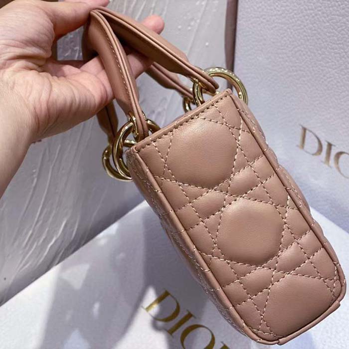 Dior Women CD Small Lady D-Joy Bag Powder Pink Cannage Lambskin