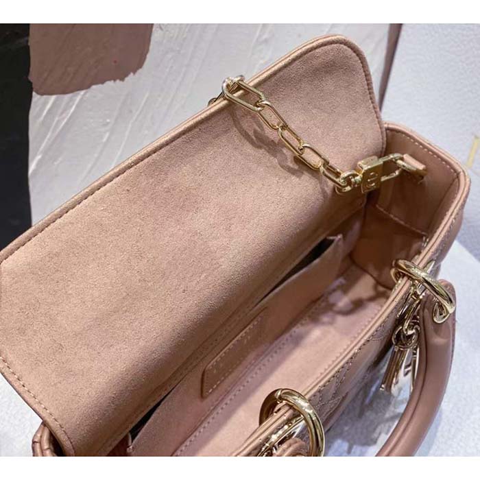Dior Women CD Small Lady D-Joy Bag Powder Pink Cannage Lambskin
