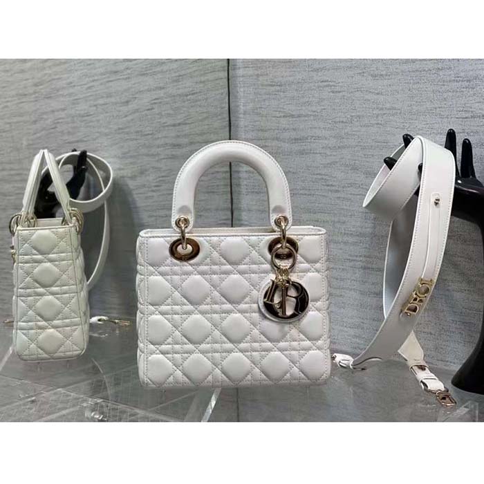 Dior Women CD Small Lady Dior Bag Latte Grained Cannage Calfskin