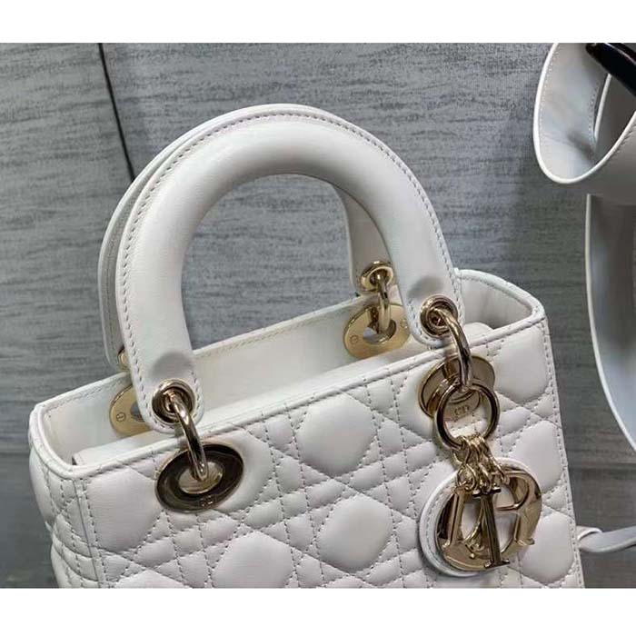 Dior Women CD Small Lady Dior Bag Latte Grained Cannage Calfskin