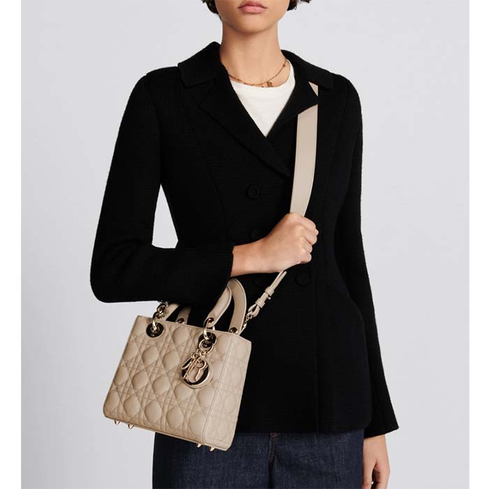 Dior Women CD Small Lady Dior My ABCDior Bag Sand Cannage Lambskin