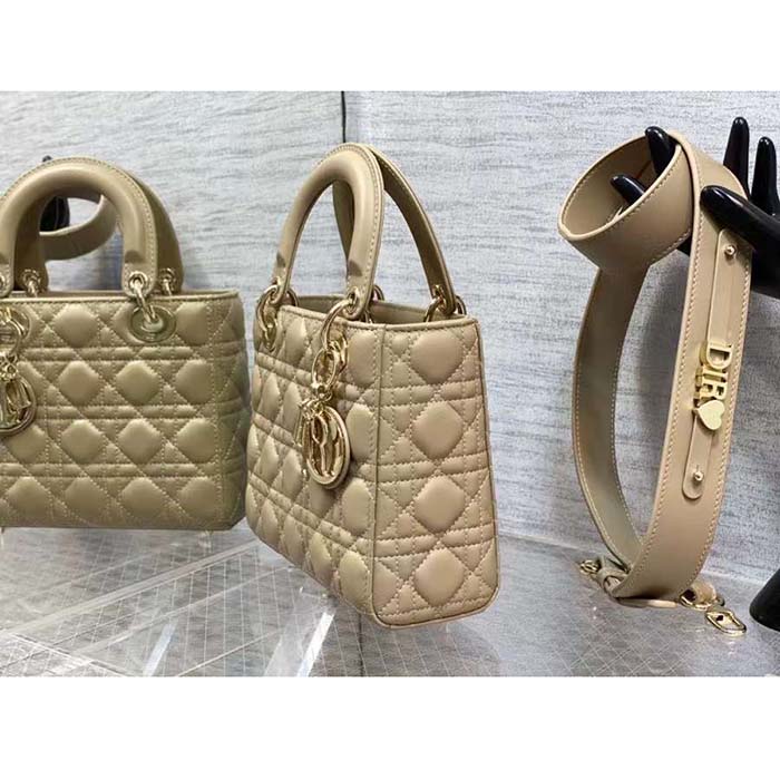 Dior Women CD Small Lady Dior My ABCDior Bag Sand Cannage Lambskin