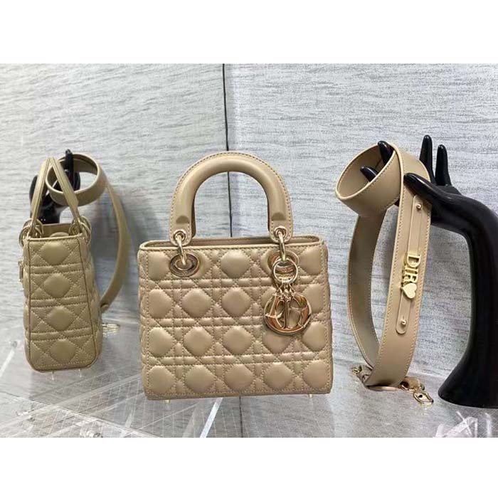 Dior Women CD Small Lady Dior My ABCDior Bag Sand Cannage Lambskin