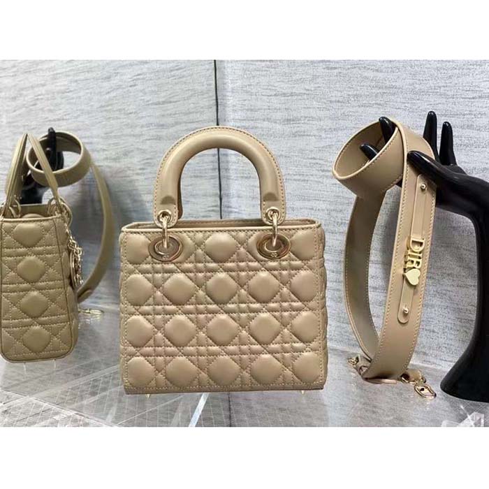 Dior Women CD Small Lady Dior My ABCDior Bag Sand Cannage Lambskin
