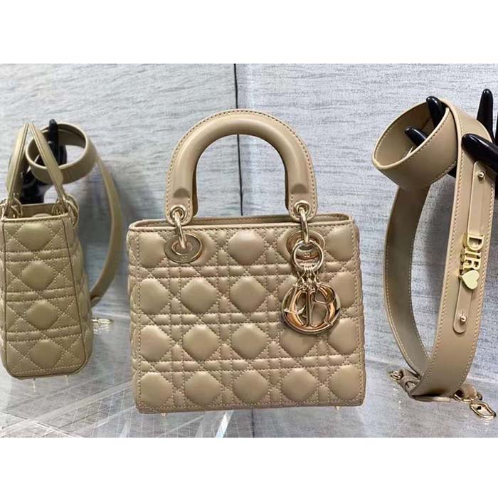 Dior Women CD Small Lady Dior My ABCDior Bag Sand Cannage Lambskin