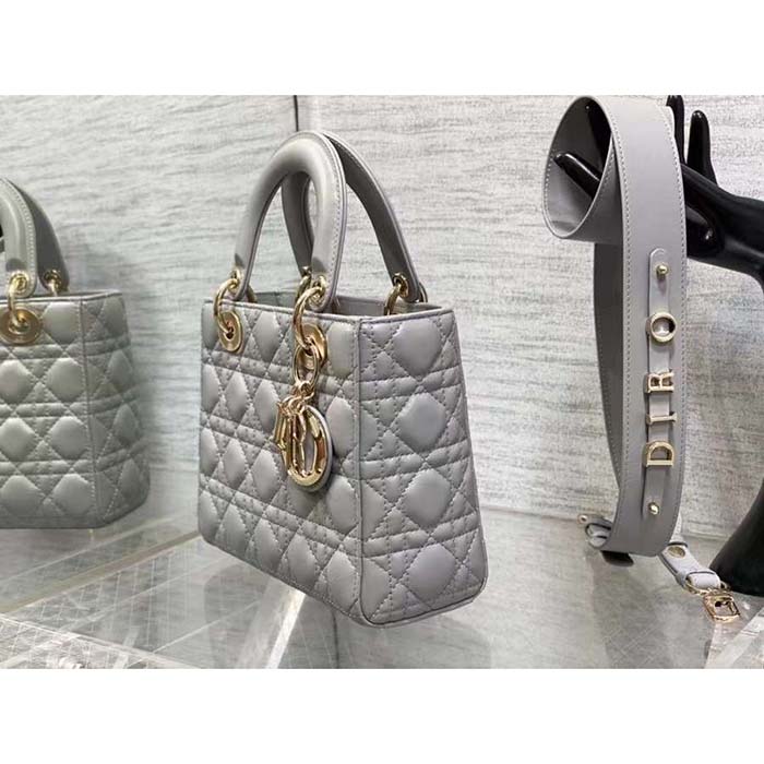 Dior Women CD Small Lady Dior My ABCDior Bag Steel Gray Cannage Lambskin