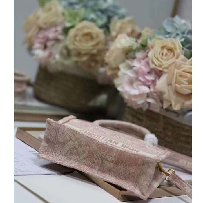 Dior Women Mini Dior Book Tote Strap Pink Toile De Jouy Reverse Embroidery