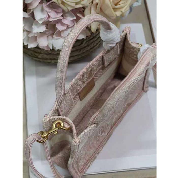 Dior Women Mini Dior Book Tote Strap Pink Toile De Jouy Reverse Embroidery