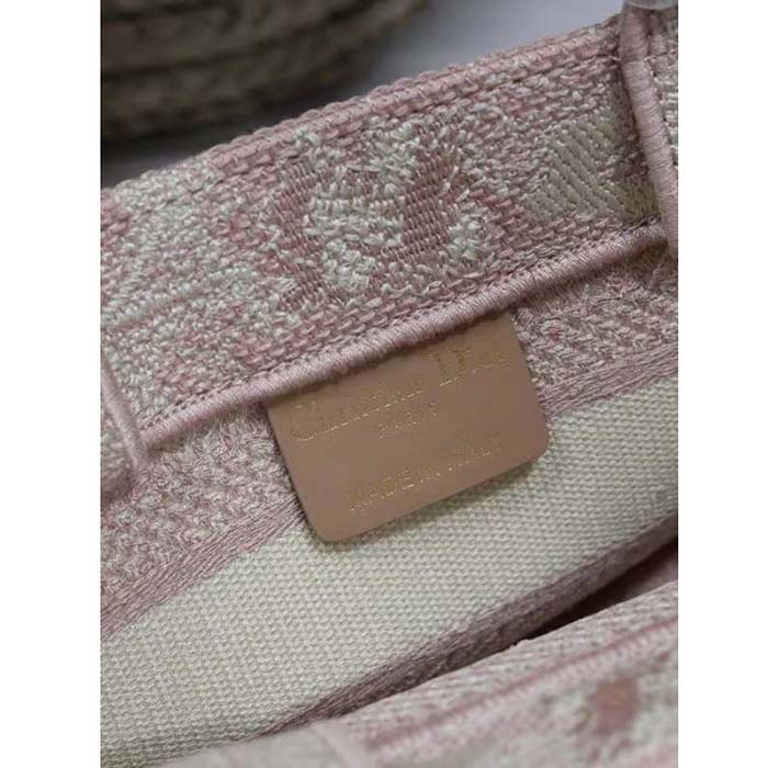 Dior Women Mini Dior Book Tote Strap Pink Toile De Jouy Reverse Embroidery
