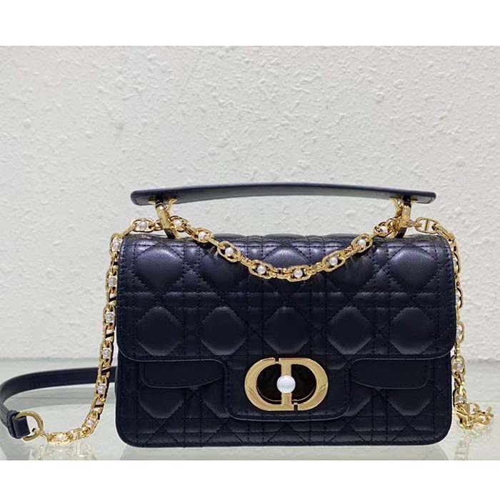 Dior Women Mini Dior Jolie Top Handle Bag Black Cannage Calfskin