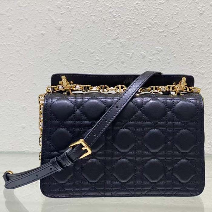 Dior Women Mini Dior Jolie Top Handle Bag Black Cannage Calfskin