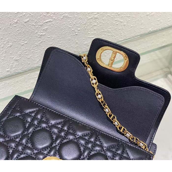Dior Women Mini Dior Jolie Top Handle Bag Black Cannage Calfskin