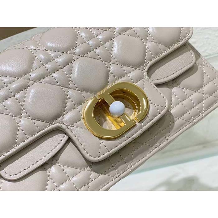 Dior Women Mini Dior Jolie Top Handle Bag Powder Beige Cannage Calfskin
